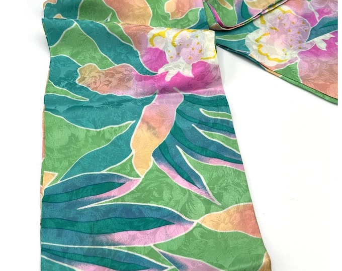 Vintage Hand‑Painted Silk Scarf 7x58 Tropical Art‑to‑Wear Colorful Floral Design