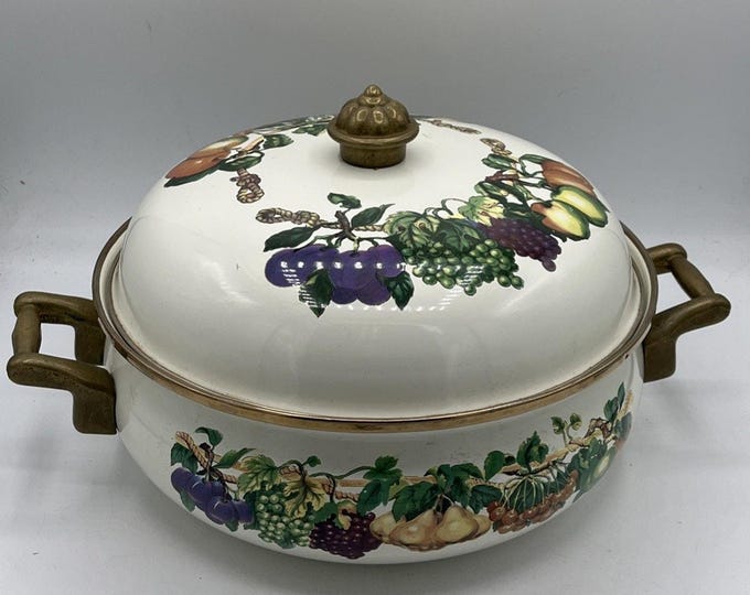 Tabletops Unlimited Kensington Garden Covered Casserole Pot Enamelware Induction