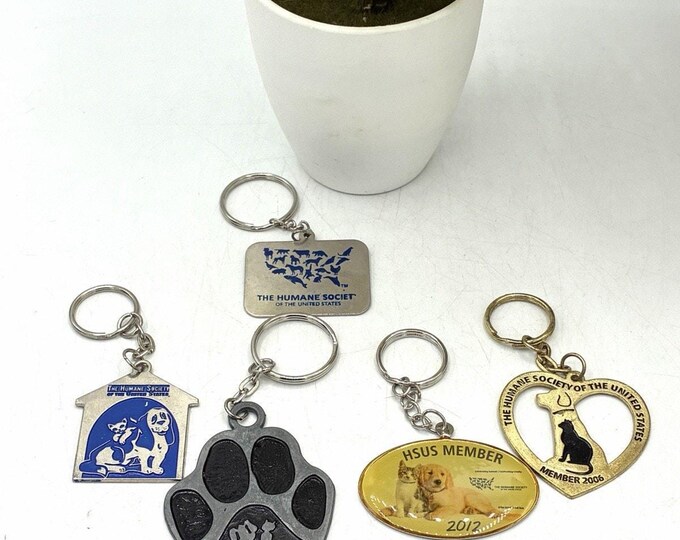 Vintage Humane Society HSUS Keychain Lot 5 Member Paw Print Dog Cat Animal