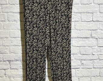 Pantalones acampanados de rayón para mujer, talla M, de Monterey Bay Clothing Co., color negro y crema, estampado floral estilo boho de los 90.