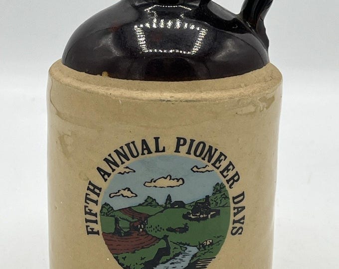 Vtg 1970 Stoneware Jug Pioneer Days Berlin Ohio 5” With Cork Name Inscribed