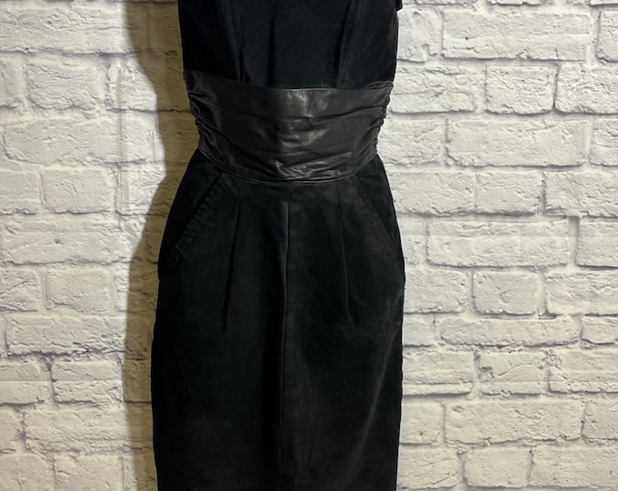 Vintage 90s Danier Suede Leather Strapless Womens XS Black Dress