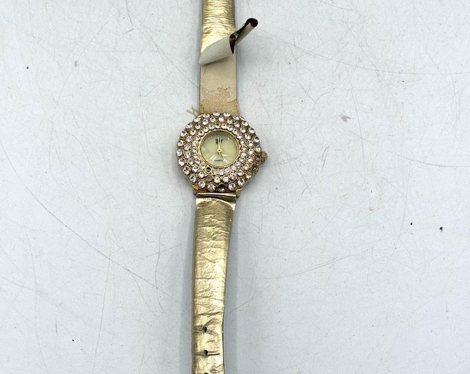 Elizabeth Taylor White Diamonds Rhinestone Watch Gold Leather Strap Untested