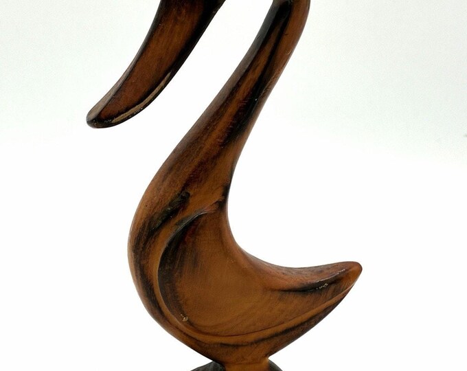 Vintage Carved Wood Pelican Bird Figurine 6” Mid Century Coastal Decor