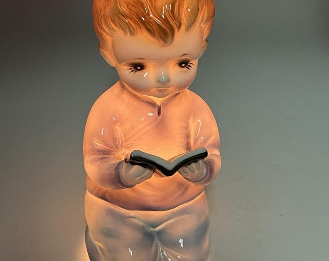 Norleans Japan Ceramic Kneeling Boy Praying Book Night Light Mid Century Modern