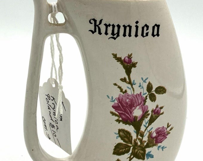 Vintage 1993 Krynica Poland Spa Water Sipping Cup Pijalka Floral Straw Handle