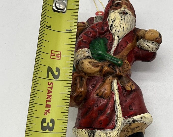 Vintage Plastic Old World Style Santa Claus With Gifts Christmas Ornament