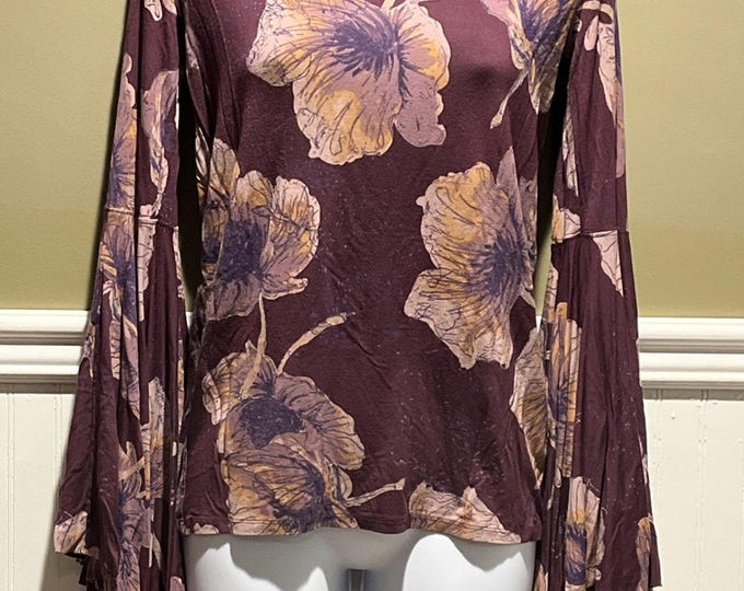 We The Free Floral Off‑Shoulder Top – Purple Burgundy Batwing Boho Shirt M