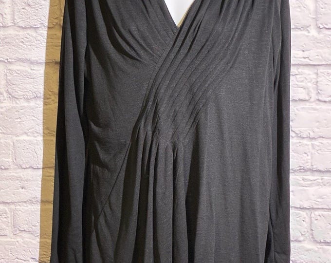 NWT Rafaella XL Black Draped Surplice V Neck Long Sleeve Tunic Top