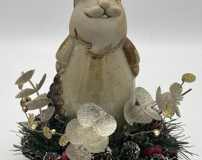 vintage, glazed stoneware Santa Claus Old World Style In Garland Sml Centerpiece