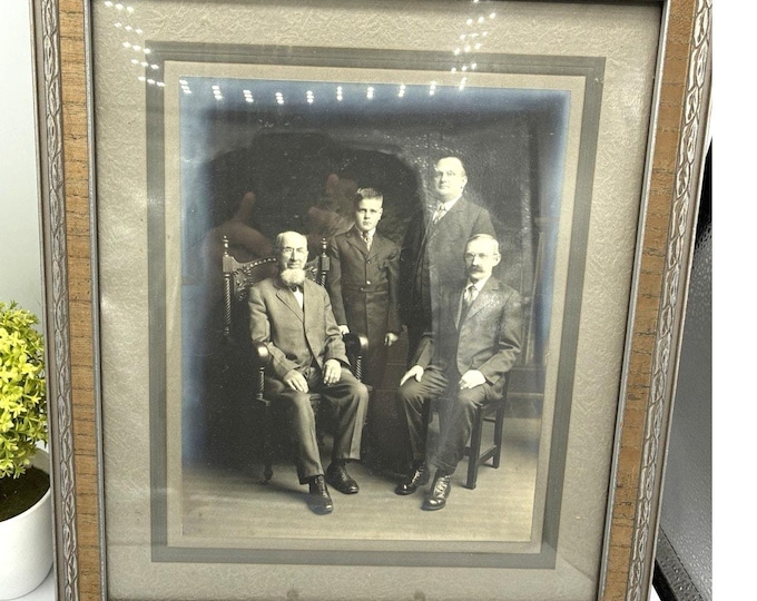 Antique Framed Sepia Family Portrait Photograph Victorian Edwardian 15x13