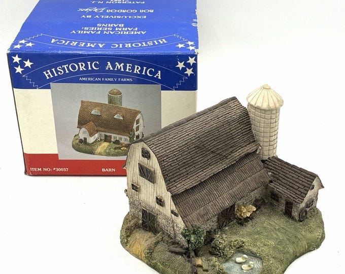 Vintage 1987 Ron Gordon Historic America Farm Barn Silo Figurine #30037 Box