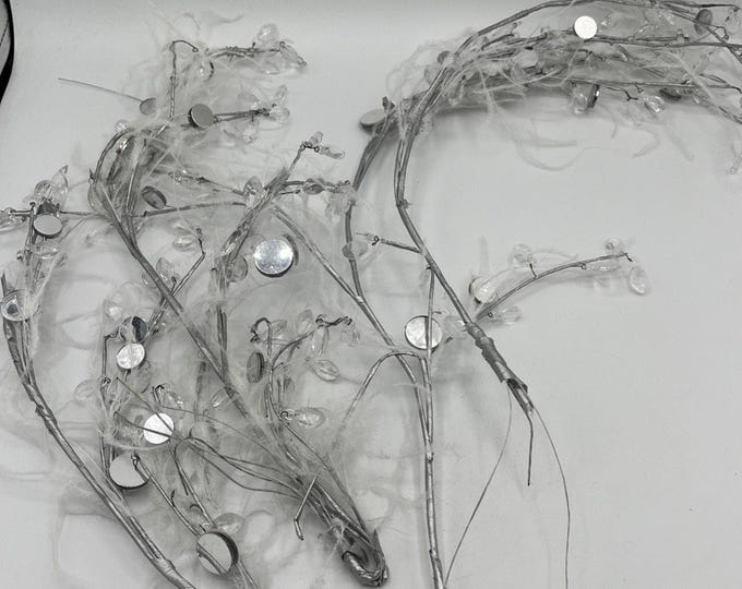 Set of 4 Rhinestone Silver Mirror Feather Spray Leaf Branches 18 Inch