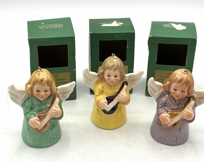 Goebel 1977 Angel Bell Christmas Ornaments Lot 3 W Germany Boxes 2nd Edition