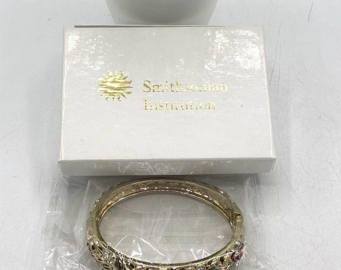 Smithsonian Institution Enamel Rhinestone Bangle Bracelet Floral Gold Tone NWT