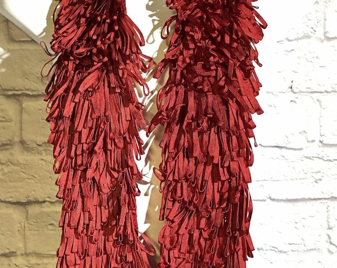 Pepa Pombo Red Fringe Scarf Handmade Colombia Statement Knit 44”