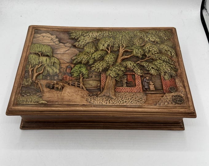Vintage Hershey Molds Co. Hand Painted Ceramic Jewelry Trinket Box 1981 11x7x2.5