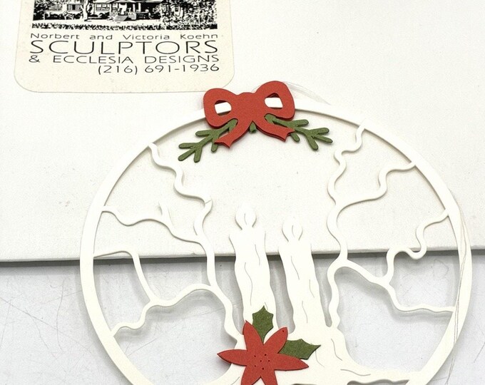 Vintage Handmade Denmark Christmas Ornament Die Cut Candle Poinsettia Crown