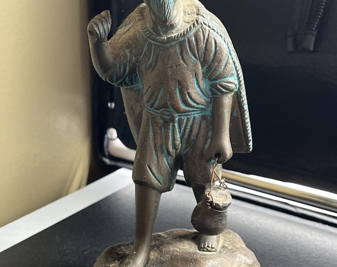 Vintage Metal Statue Figurine Asian Man Field Worker Rice Paddy Heavy