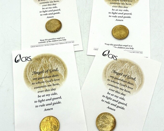 Catholic Relief Services Guardian Angel Token Medal Lot 4 CRS Prayer Cards