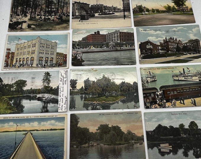 Lot 12 Antique 1907-1941 Sandusky Ohio Postcards Cedar Point Boat Landing Bay