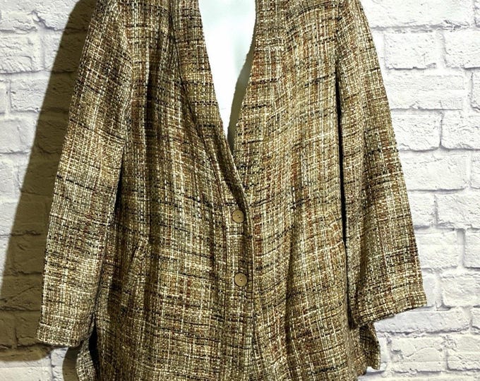 TravelSmith Womens M Tweed Look Jacket Multicolor Woven Two Button Blazer