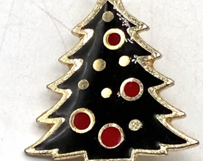 Christmas Tree Brooch Green Enamel Red Ornaments Gold Tone Holiday Pin Vintage