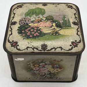 Vintage Tin Lander New York Poudre de Toilette Empty Powder Box Roses Flowers