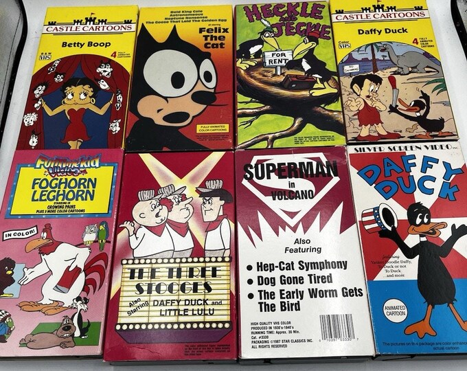 Lot 12 Vintage Cartoon VHS Tapes Betty Boop Felix Superman Porky Pig Daffy Duck