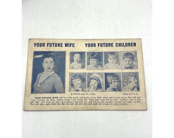 Vintage 1935 Exhibit Supply “Your Future Wife” Fortune Novelty Card