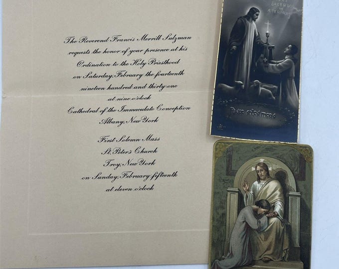 1931 Catholic Priest Ordination Invitation Sulzman Albany NY Ephemera Holy Card