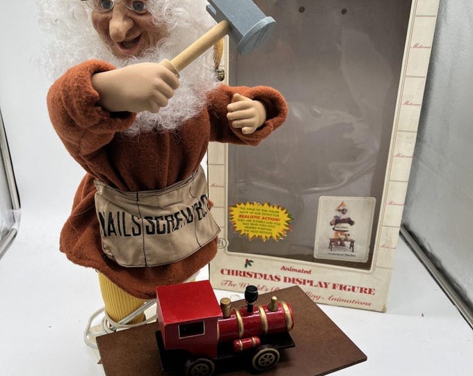 RARE Telco Motion-ettes of Christmas Animated Santa Helper ELF Belt Hammer Train