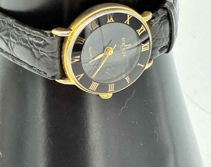 Berenger Classic Timepieces Black Dial Roman Numeral Gold Tone Watch Untested