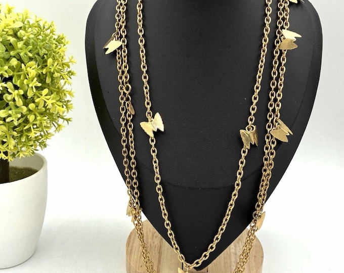 Sarah Coventry Butterfly Chain Necklace Lot Gold Tone 52 Inch Opera & 18 Inch