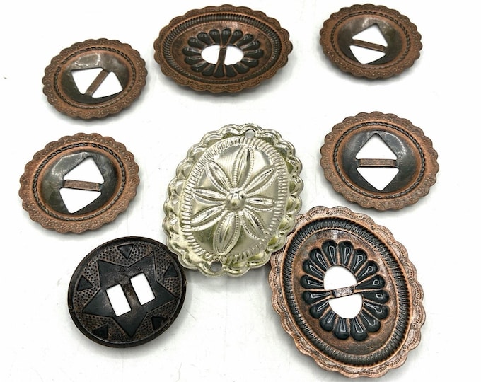 Vintage Western Concho Belt Slides Lot 8 Copper Silver Tone Southwestern
