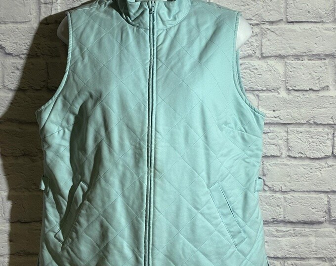 Orvis Womens Medium Quilted Vest Mint Green Full Zip Mock Neck Outdoor Preppy