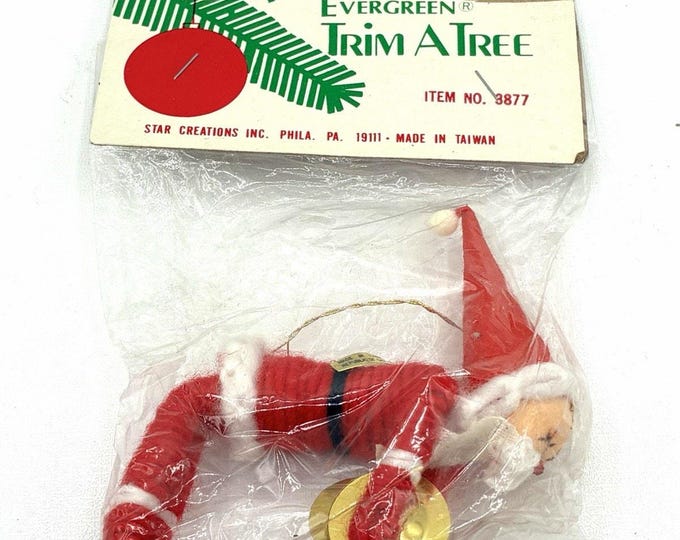 Vintage 1970s Star Creations Santa Claus Cymbals Ornament NOS Taiwan 4 Inch