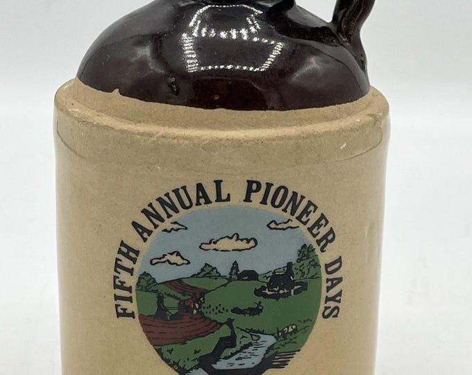 Vtg 1970 Stoneware Jug Pioneer Days Berlin Ohio 5” With Cork