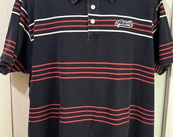 Polo vintage Akademiks negro y rojo a rayas para hombre, talla XXXL, estilo Y2K Hip Hop, bordado.