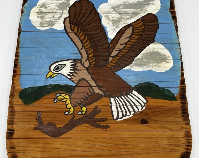 Vintage Double‑Sided Rotating Slat Wall Art Hand‑Painted Eagle Folk Art