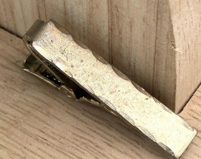 Vintage 1/20 12K Gold Filled Tie Bar Clip Hammered Texture Men’s 1950s