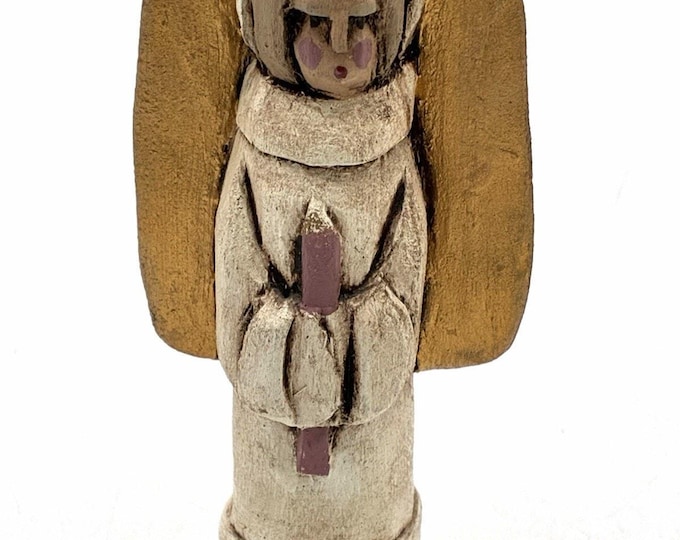 Poledna 1991 Hand Carved Wood Angel – Vintage Folk Art Christmas Figurine 4 Inch