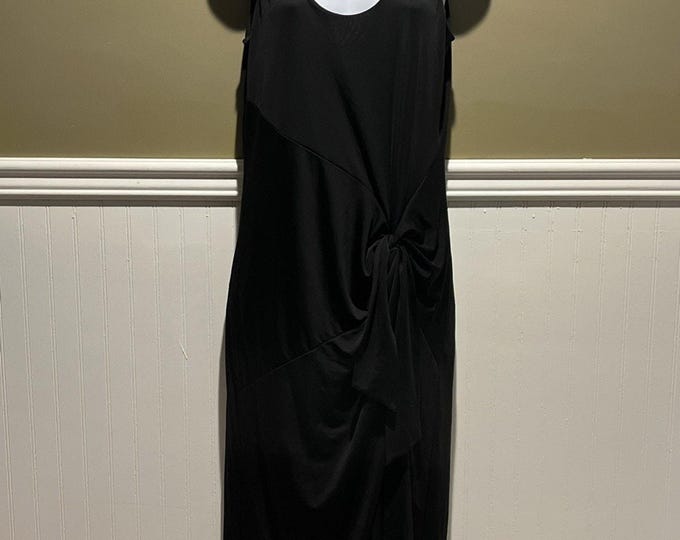 INC Black Scoop Neck Midi Dress – Stretch Faux Wrap Women’s Medium