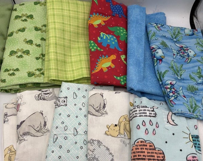 Juvenile Novelty Fabric Bundle: Dinosaurs, Turtles, The Rainbow Fish Pooh & More