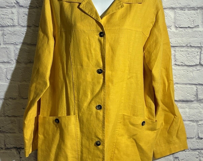 Windridge Cheryl Nash Linen Jacket – Mustard Yellow Button Front Pockets Women’s M