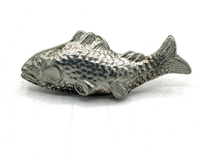 Vintage Pewter Fish Lapel Pin Detailed Screw Back Fishing Outdoors