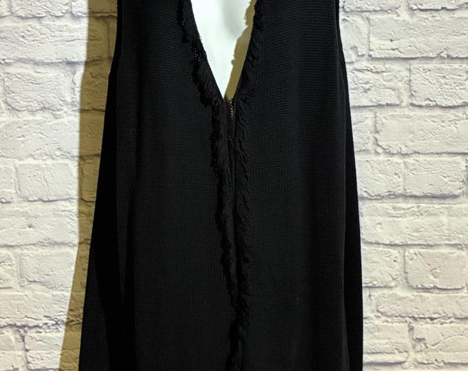 Additions by Chico’s Black Fringe Knit Open Vest Duster Size 2