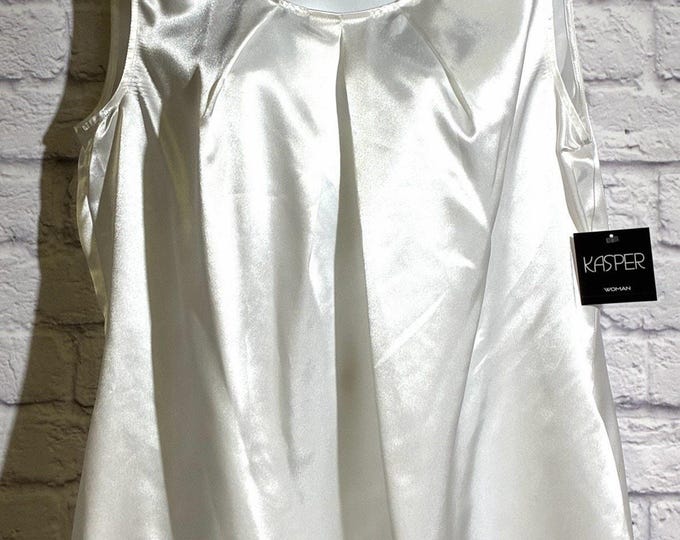 Kasper Woman Blouse 1X Ivory Satin Sleeveless Pleated NWT Plus Size