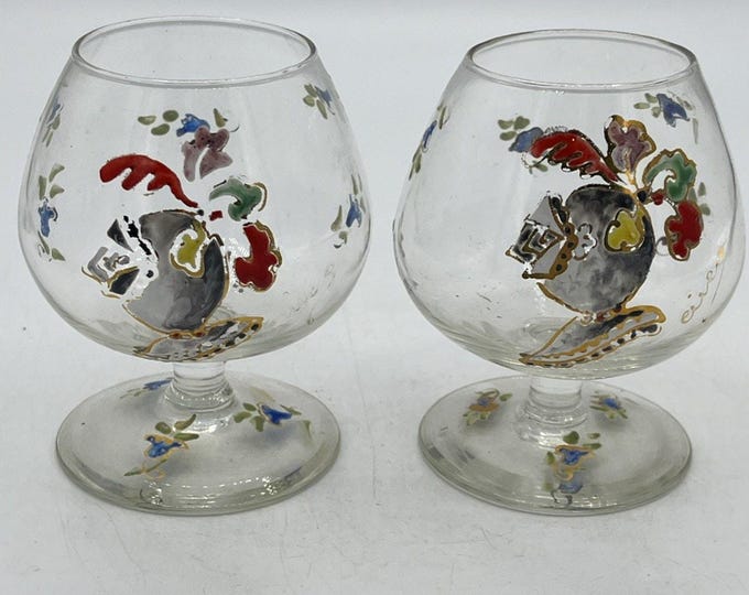 Set Of 2- 3.5 inch brandy Cognac glasses Hand Painted From Spain Warrior Knight