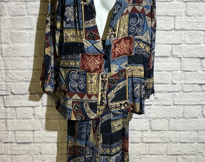 Maggie Lawrence 2 Piece Culotte Jacket Set 14/16 18/20 Abstract Vintage 90s
